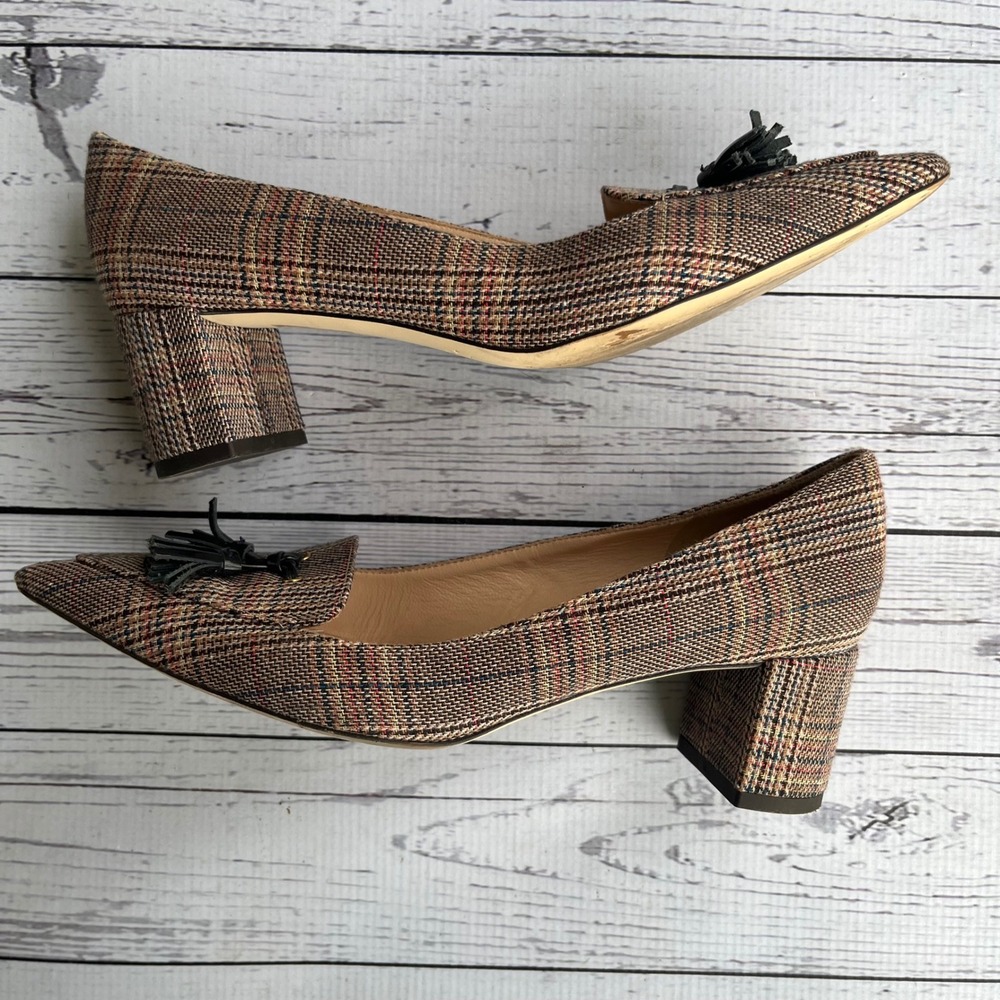 J.Crew Avery Women Italy Plaid Tweed Tassel Block Heel Pumps Kate Middleton 7.5 - Picture 8 of 13